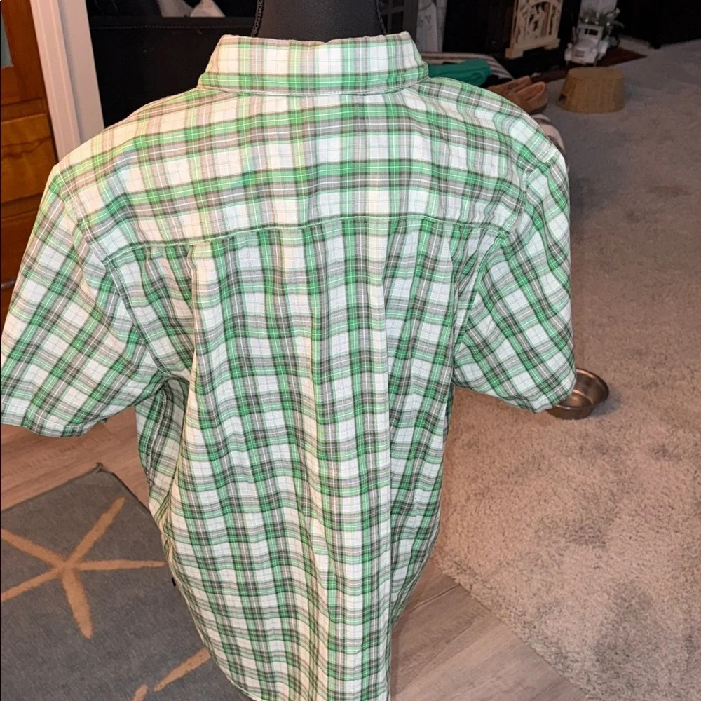 The North Face Green Plaid collared Men's Shirt front pockets short sleeve large